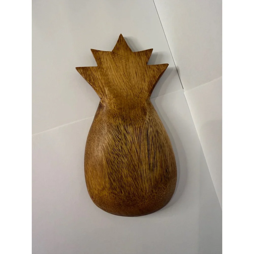 Vintage Hand Carved Wooden Pineapple Bowl Tropical Tiki Decor Catchall Tray